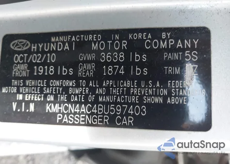 2011 Hyundai Accent Gls from USA, damaged, VIN KMHCN4AC4BU597403